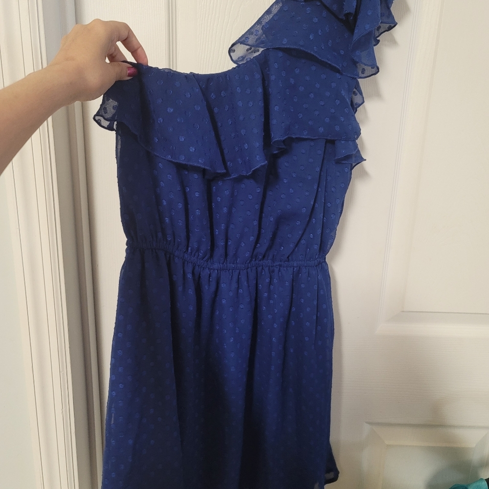 Xhilaration one strap blue polka dot mini dress